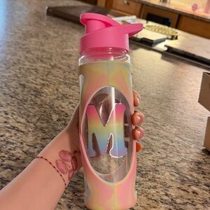 Personalized 'M' Water Bottle with Pink Lid